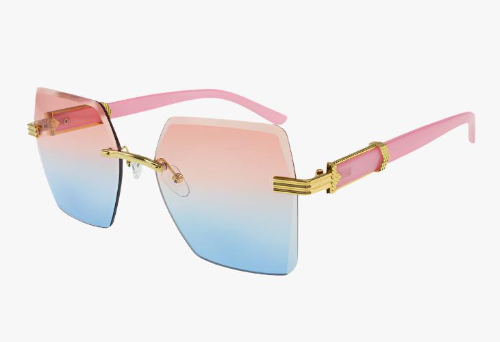 pink blue Wholesale Fashion Rimless Large Square Diamond Cut Sunglasses