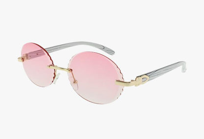 pink Wholesale Fashion Rimless Oval Diamond Cut Sunglasses