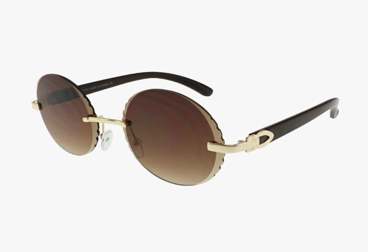 brown Wholesale Fashion Rimless Oval Diamond Cut Sunglasses