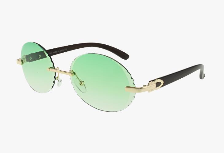 green Wholesale Fashion Rimless Oval Diamond Cut Sunglasses