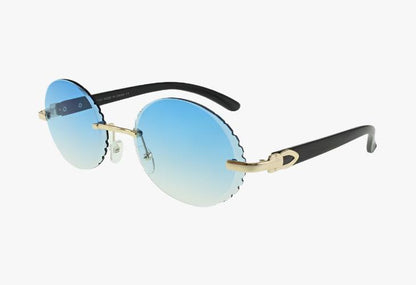 blue Wholesale Fashion Rimless Oval Diamond Cut Sunglasses