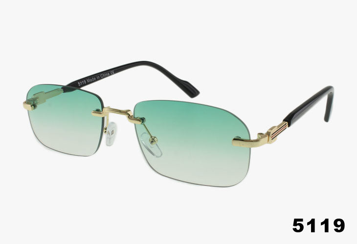 green lens Wholesale Rounded Square Slim Rimless Sunglasses