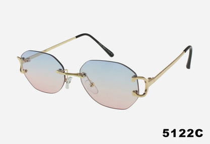 Sunglasses with gold frame and gradient lenses on a white background