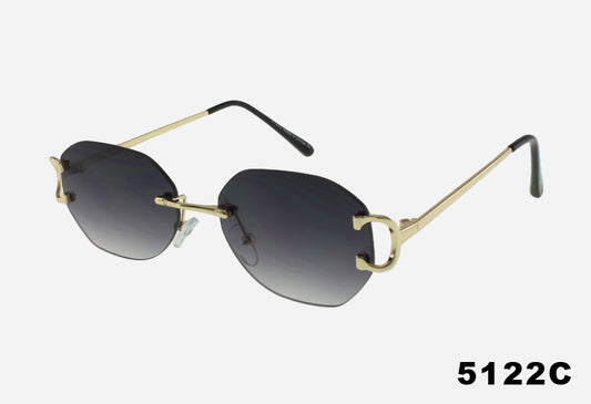 Sunglasses with gold frame and black gradient lenses on a white background
