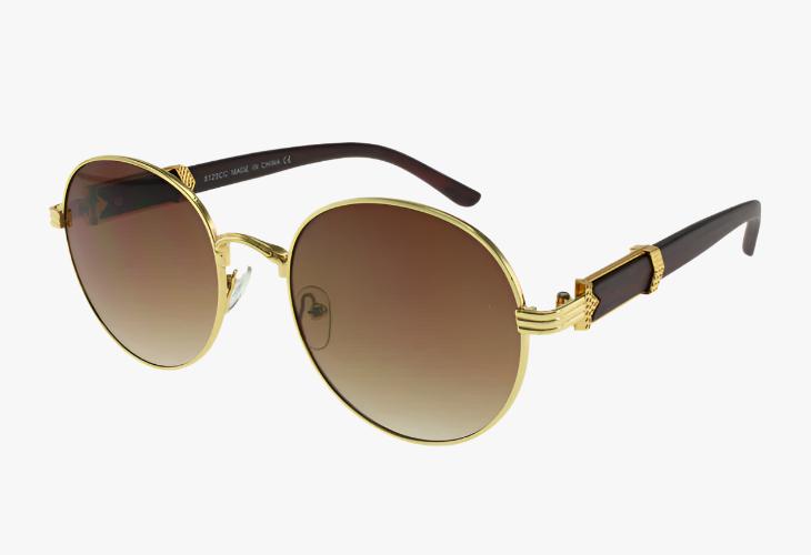 brown Wholesale Fashion Lux Metal Round Sunglasses