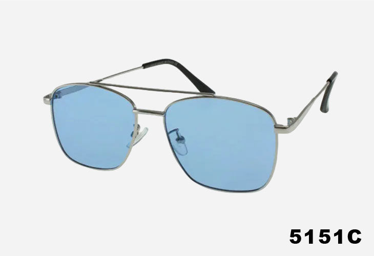 Wholesale Thin Frame Fashion Metal Square Aviator Sunglasses silver frame and blue lenses