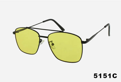 Wholesale Thin Frame Fashion Metal Square Aviator Sunglasses black frame and yellow lenses