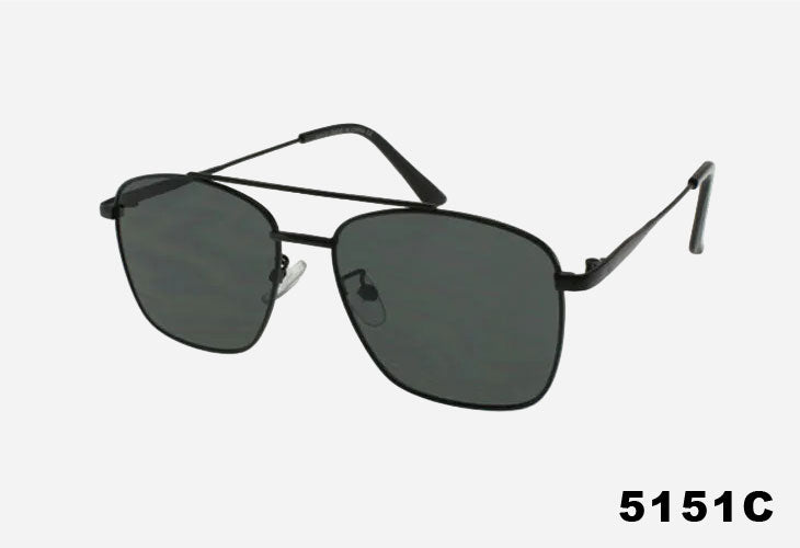 Wholesale Thin Frame Fashion Metal Square Aviator Sunglasses black frame and black lenses
