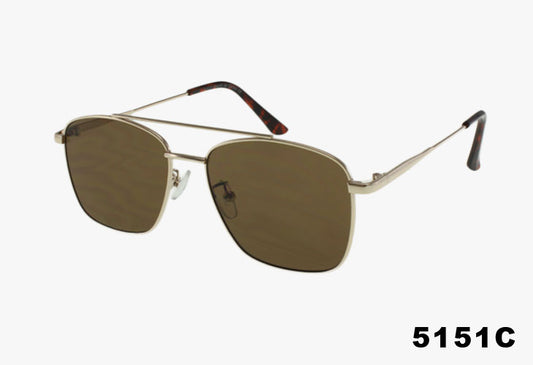 Wholesale Thin Frame Fashion Metal Square Aviator Sunglasses gold frame and brown lens