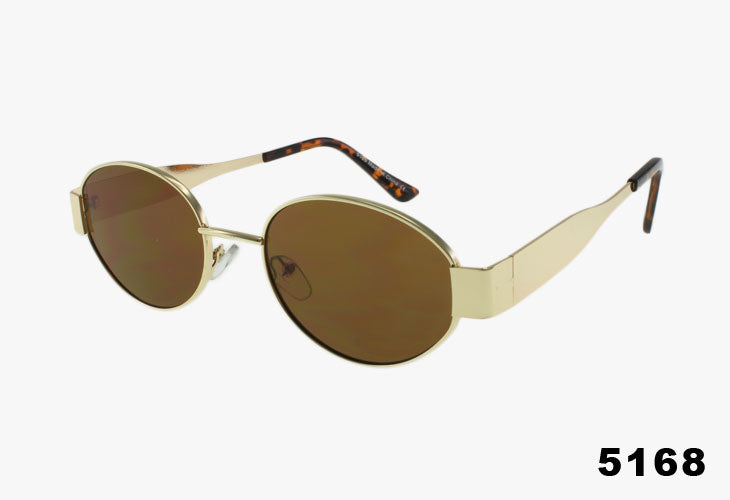 gold brown Designer Inspired Wholesale Oval Metal Fashion Sunglasses