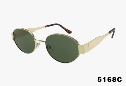 5168C - Designer Inspired Wholesale Oval Metal Fashion Sunglasses