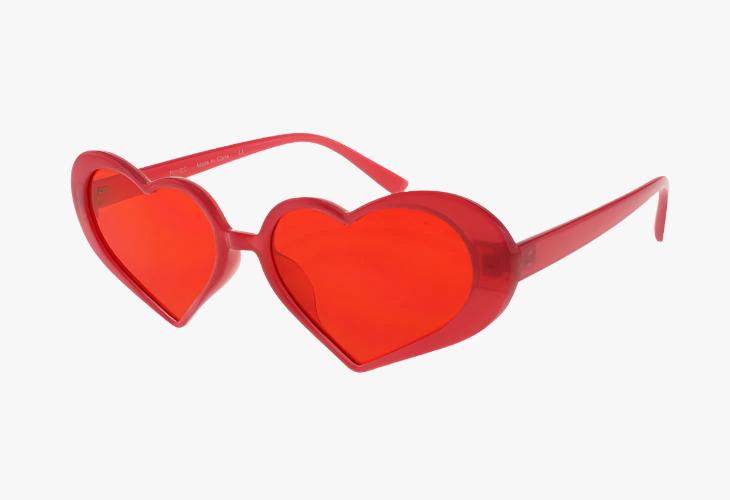 red Wholesale Fashion Thin Frame Color Heart Sunglasses