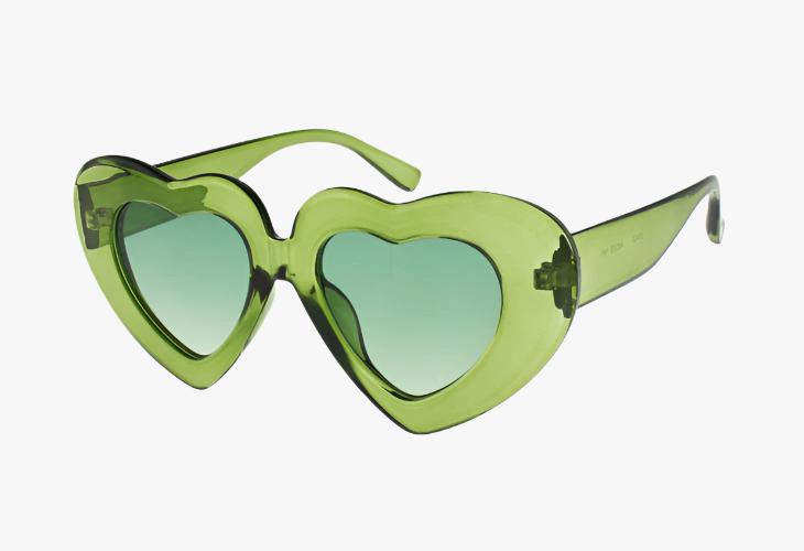 green Wholesale Fashion Thick Frame Color Heart Sunglasses