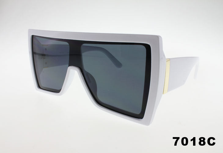 white Large Fashion Flat Top Shield Style Wholesale Sunglasses