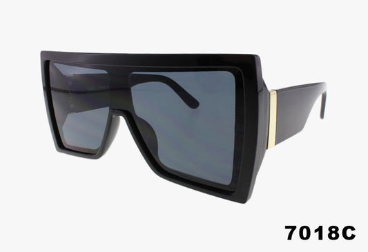 black Large Fashion Flat Top Shield Style Wholesale Sunglasses