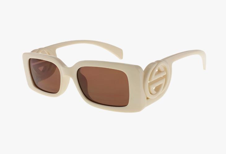 tan Wholesale Slim Rectangle Curved Temple Sunglasses