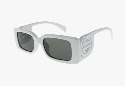 white Wholesale Slim Rectangle Curved Temple Sunglasses