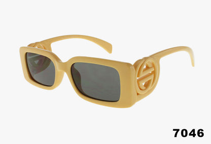 yellow Wholesale Slim Rectangle Curved Temple Sunglasses