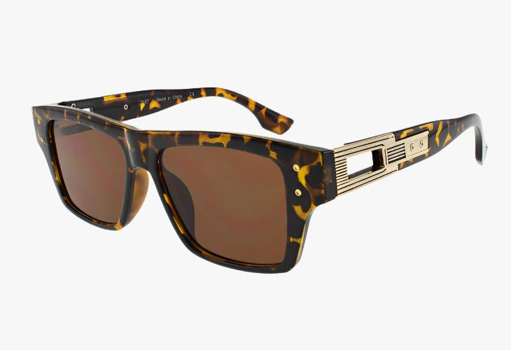 tortoise Wholesale Fashion Retro Rectangle Metal Temple Sunglasses