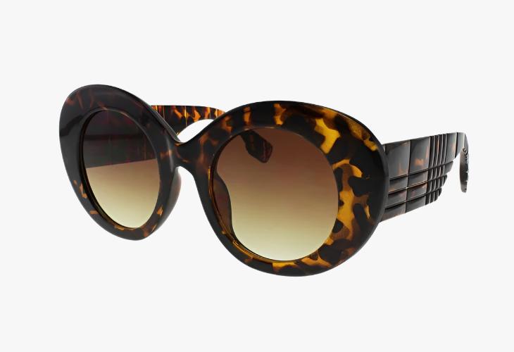 tortoise Wholesale Fashion Oversized Round Quilted Sunglasses