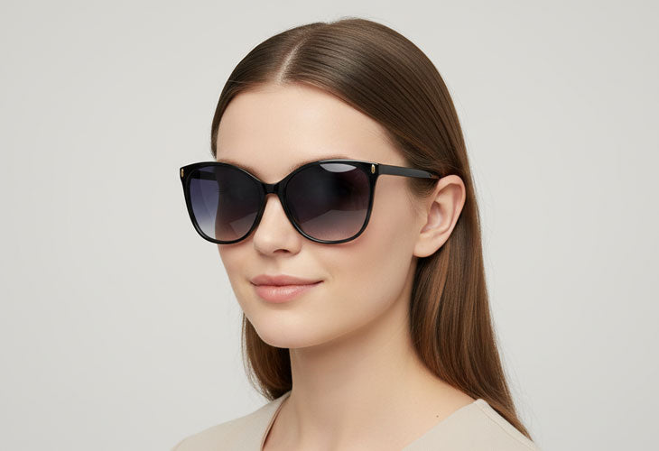 woman wearing black cat eye sunglasses