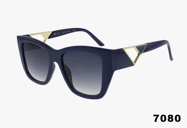 Navy blue Wholesale Lux Square Frame Triangle Emblem Sunglasses