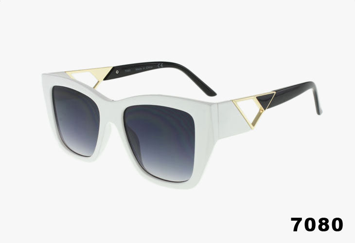 white Wholesale Lux Square Frame Triangle Emblem Sunglasses