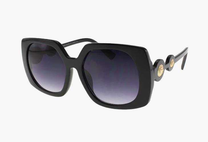 black Wholesale Fashion Square Shaped Round Temple Sunglasses