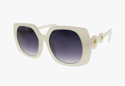 white Wholesale Fashion Square Shaped Round Temple Sunglasses