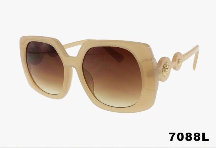 beige Wholesale Fashion Square Shaped Round Temple Sunglasses