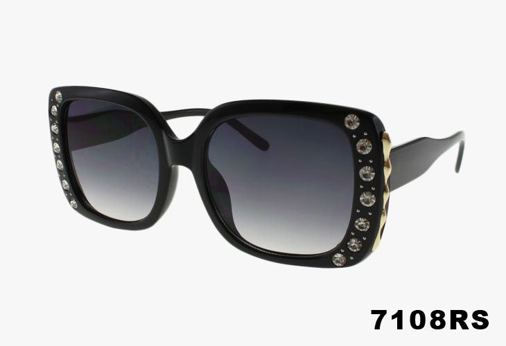 black Wholesale Square Luxury Style Rhinestone Sunglasses