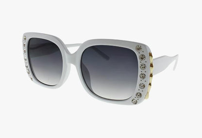 white Wholesale Square Luxury Style Rhinestone Sunglasses