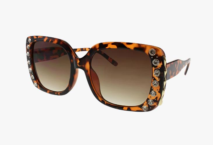 tortoise Wholesale Square Luxury Style Rhinestone Sunglasses