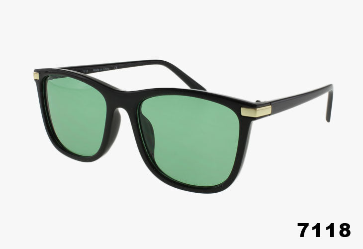 green Wholesale Fashion Square Framed Metal Detail Sunglasses