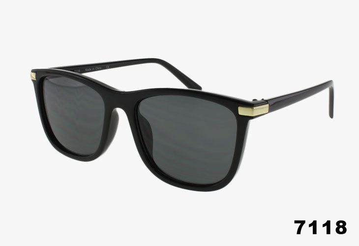 black Wholesale Fashion Square Framed Metal Detail Sunglasses