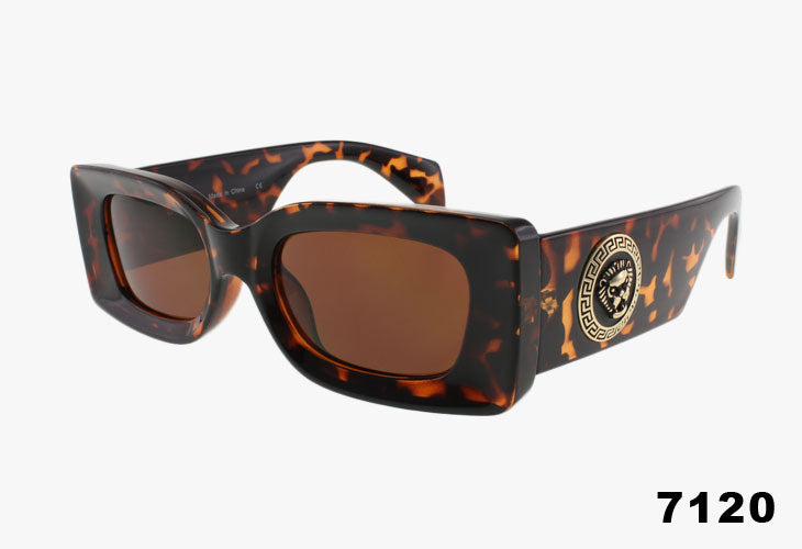 tortoise Wholesale Fashion Oversized Rectangle Metal Emblem Sunglasses