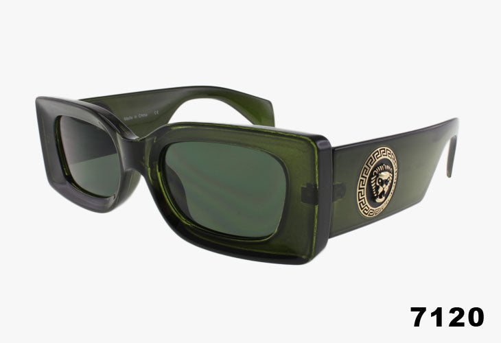 green Wholesale Fashion Oversized Rectangle Metal Emblem Sunglasses