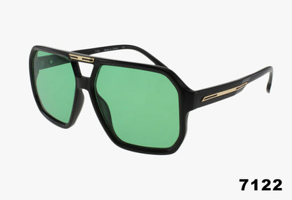 green Metal Bridge Square Pilot Style Wholesale Sunglasses