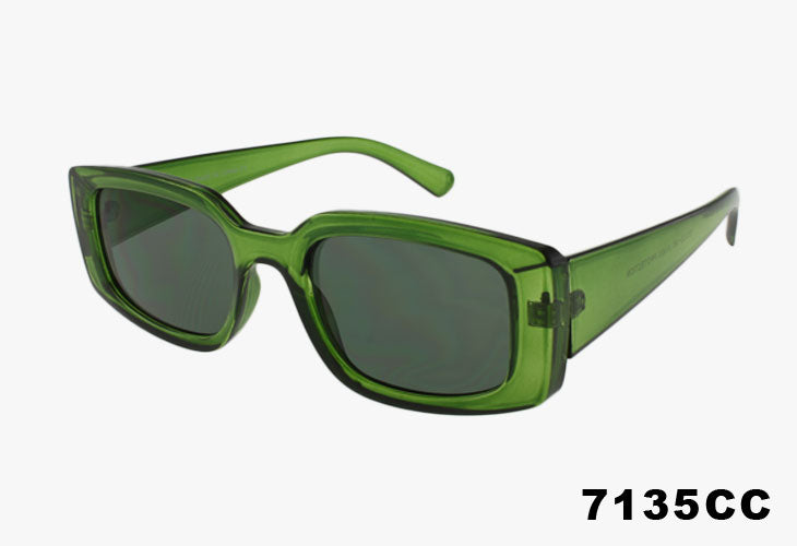 Green sunglasses with a clear background and product code '7135CC' displayed.