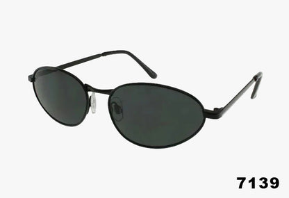 Wholesale Fashion Slim Oval Metal Sunglasses with black lenses and metal frame.