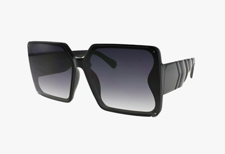 black Wholesale Square Sunglasses With Quilted Embossed Temple