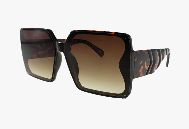 tortoise Wholesale Square Sunglasses With Quilted Embossed Temple