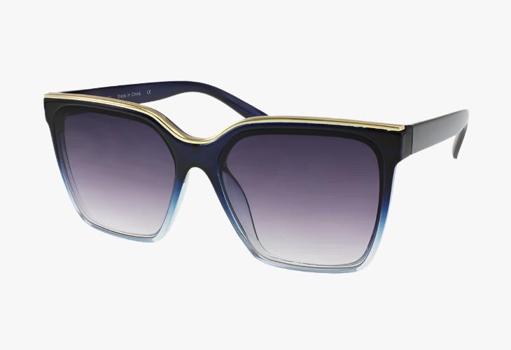 blue Wholesale Fashion Square Curved Metal Top Bar Sunglasses