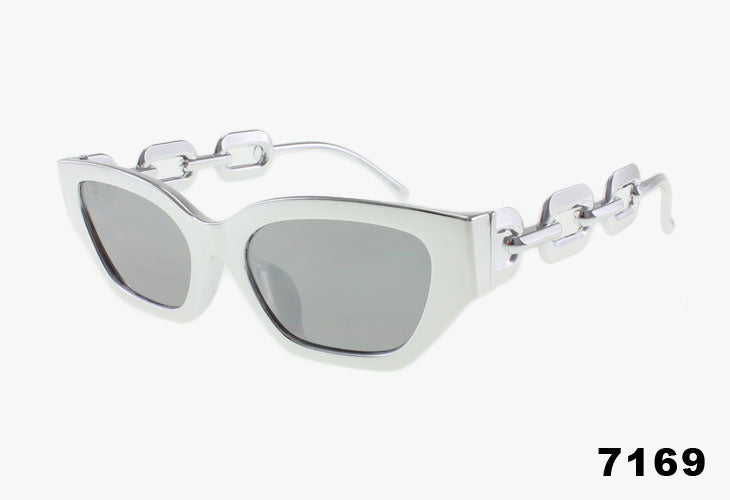 silver Wholesale Slim Square Metallic Chain Sunglasses