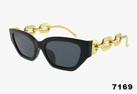 black Wholesale Slim Square Metallic Chain Sunglasses