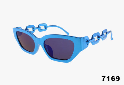 blue Wholesale Slim Square Metallic Chain Sunglasses