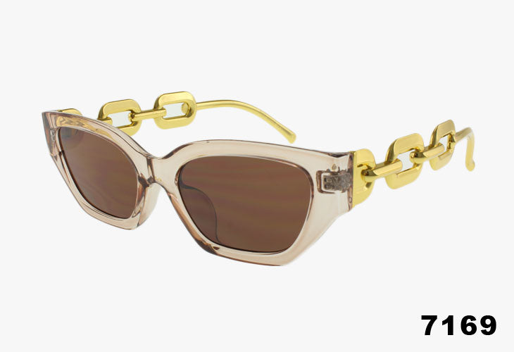 beige Wholesale Slim Square Metallic Chain Sunglasses