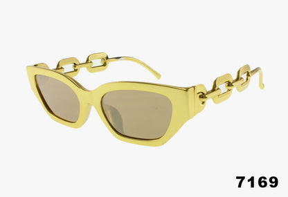 gold Wholesale Slim Square Metallic Chain Sunglasses