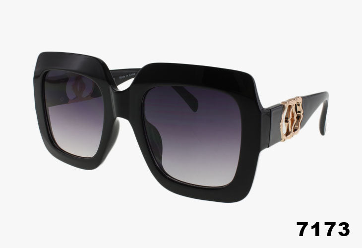 black Wholesale Oversized Square Metal Detail Sunglasses