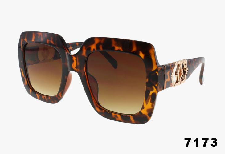 tortoise Wholesale Oversized Square Metal Detail Sunglasses